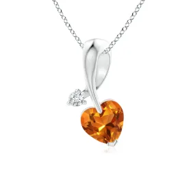 1 CT. Heart-Shaped Citrine Ribbon Pendant with Diamond