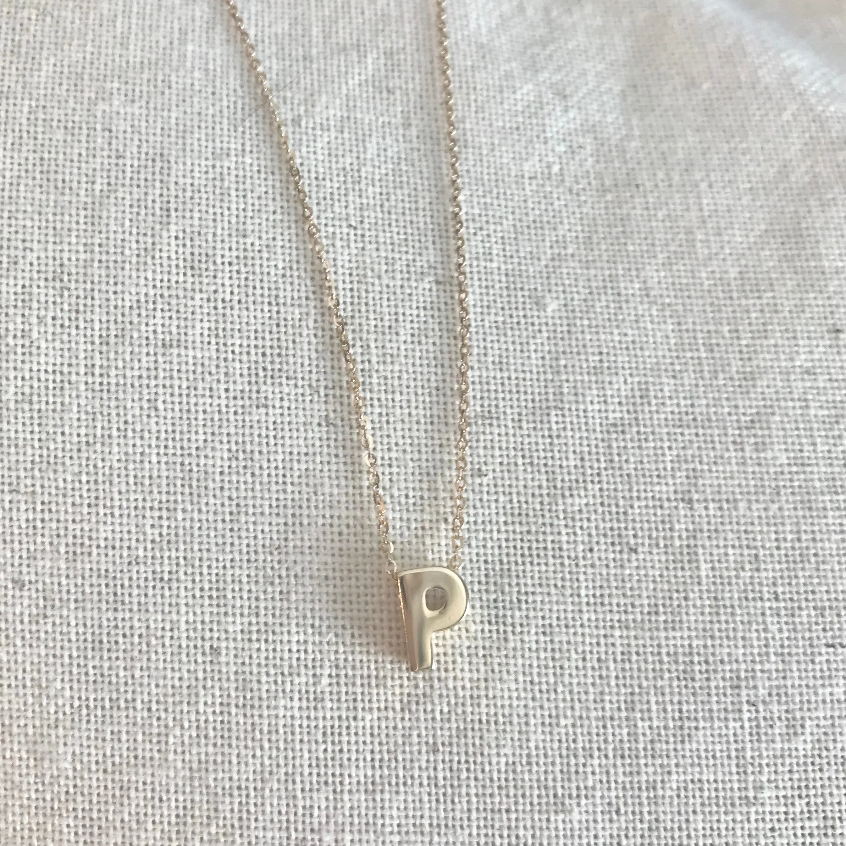 14k Gold Block Initial Necklace