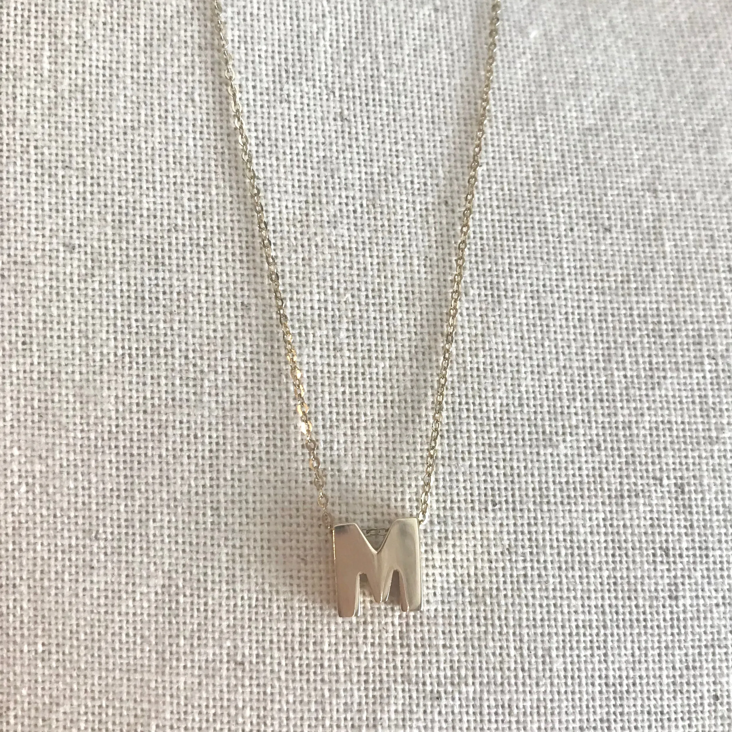 14k Gold Block Initial Necklace