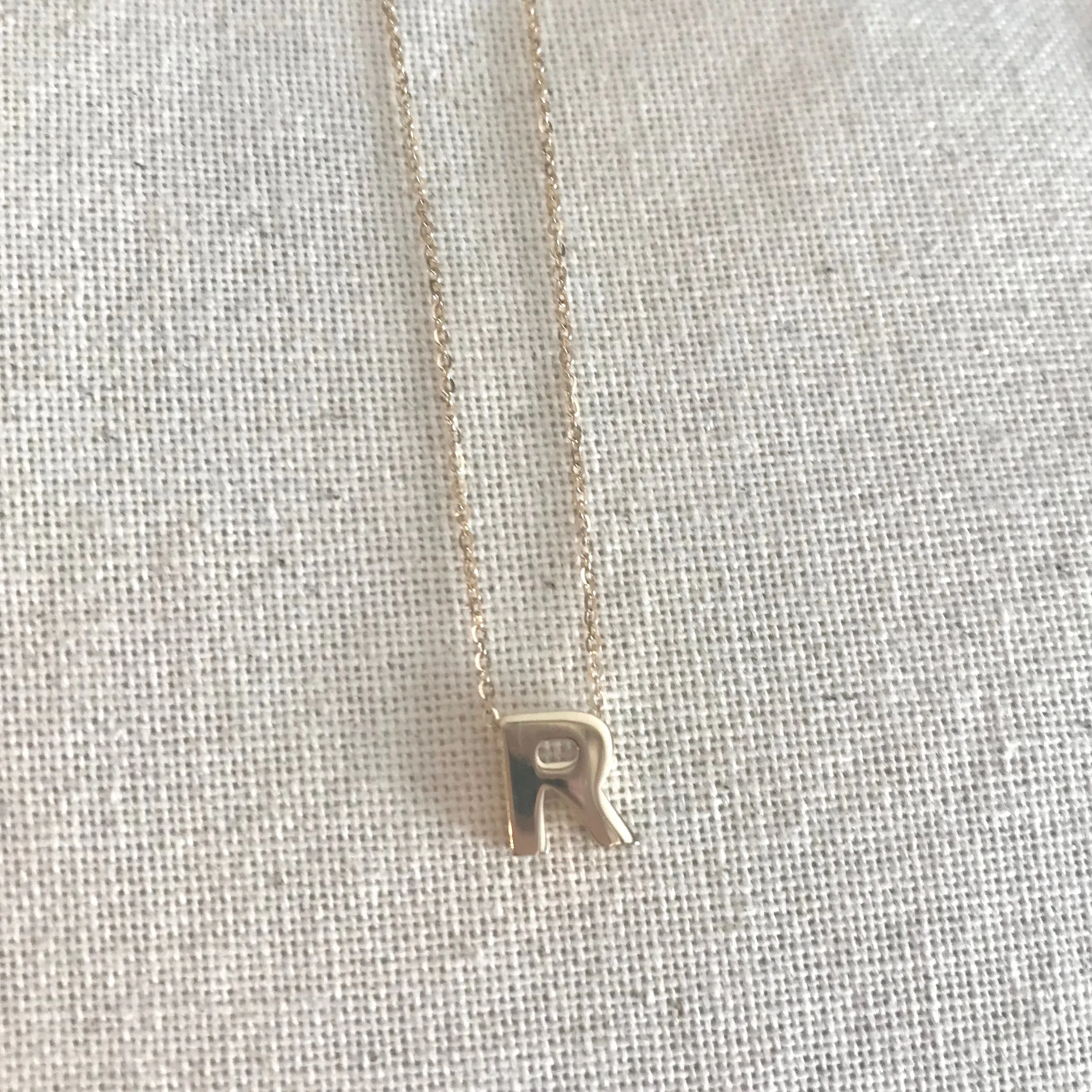 14k Gold Block Initial Necklace