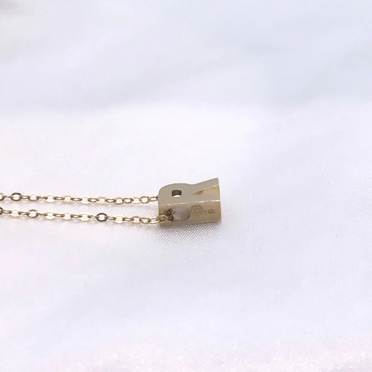 14k Gold Block Initial Necklace