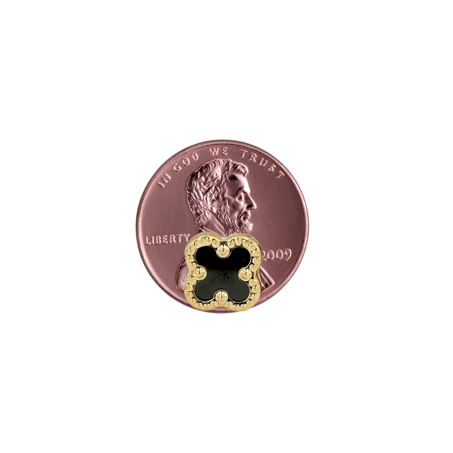 14K Yellow gold black clover stud earrings-63939