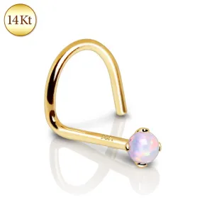 14Kt Yellow Gold Nose Screw with Prong Set Opalite