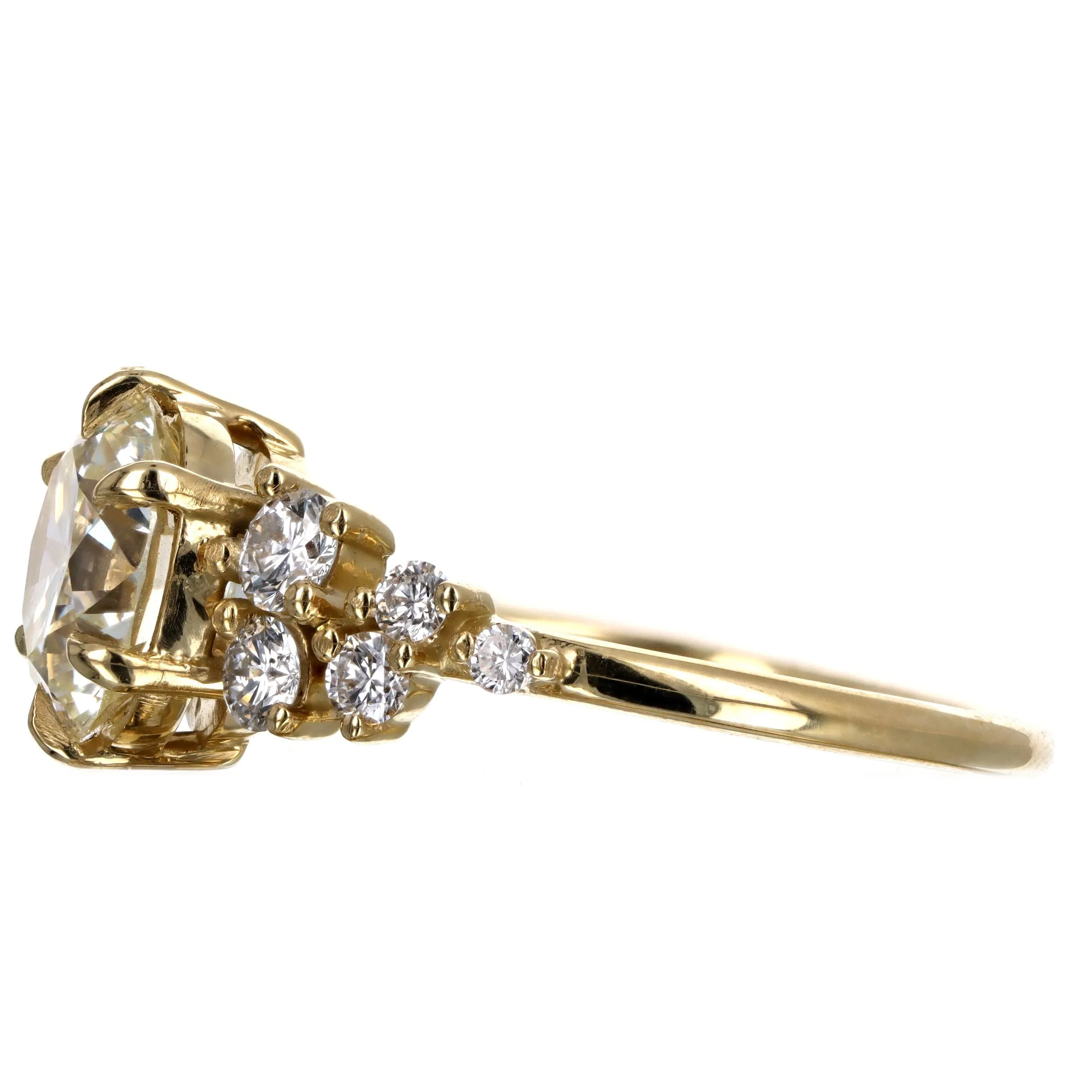 2.10 Carat Round Brilliant Diamond Floral Engagement Ring in 18K Yellow Gold GIA Certified