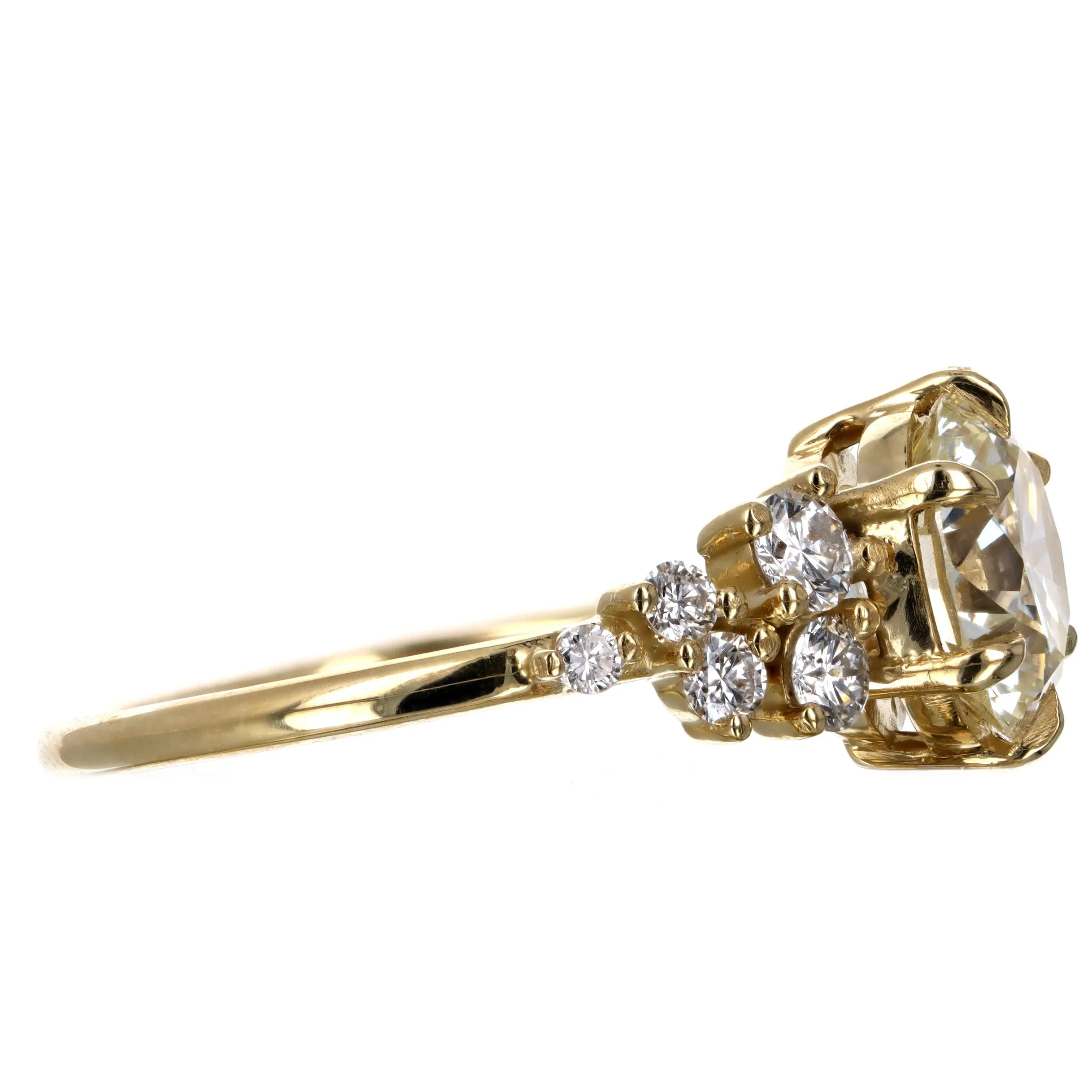 2.10 Carat Round Brilliant Diamond Floral Engagement Ring in 18K Yellow Gold GIA Certified