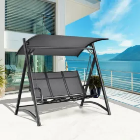 3-Person Porch Swing Chair with Anti-rust Aluminum Frame and Adjustable Canopy-Gray