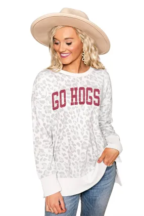 Arkansas Razorbacks Leopard Pullover : White/Grey