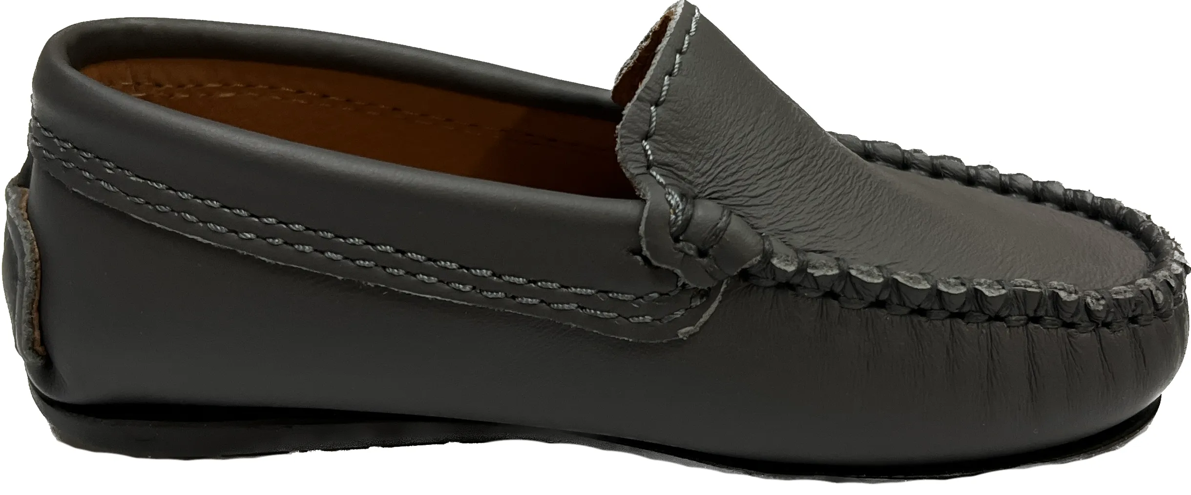 Atlanta Mocassin Boy's and Girl's Plain Vamp Leather Loafers, Grey Smooth