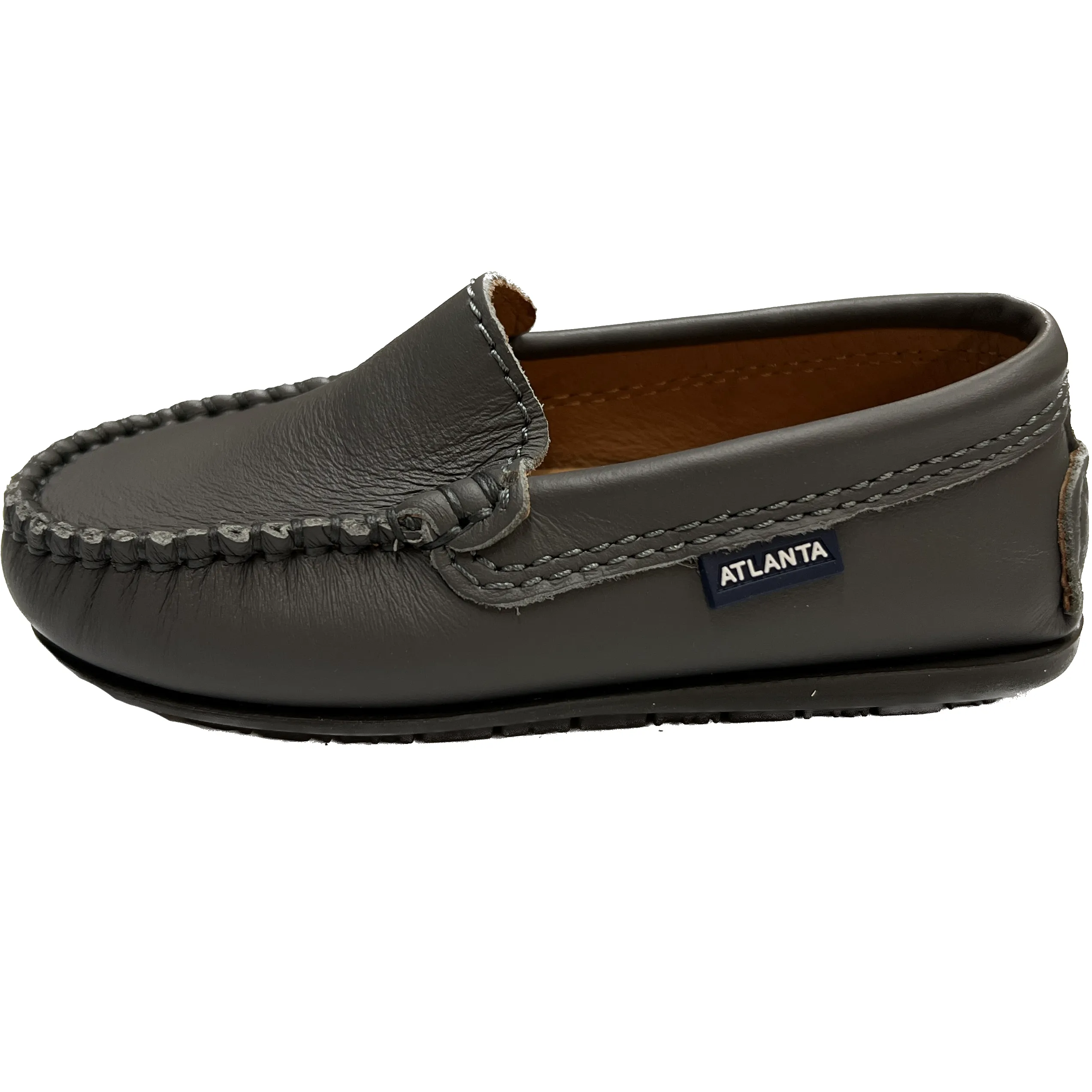 Atlanta Mocassin Boy's and Girl's Plain Vamp Leather Loafers, Grey Smooth