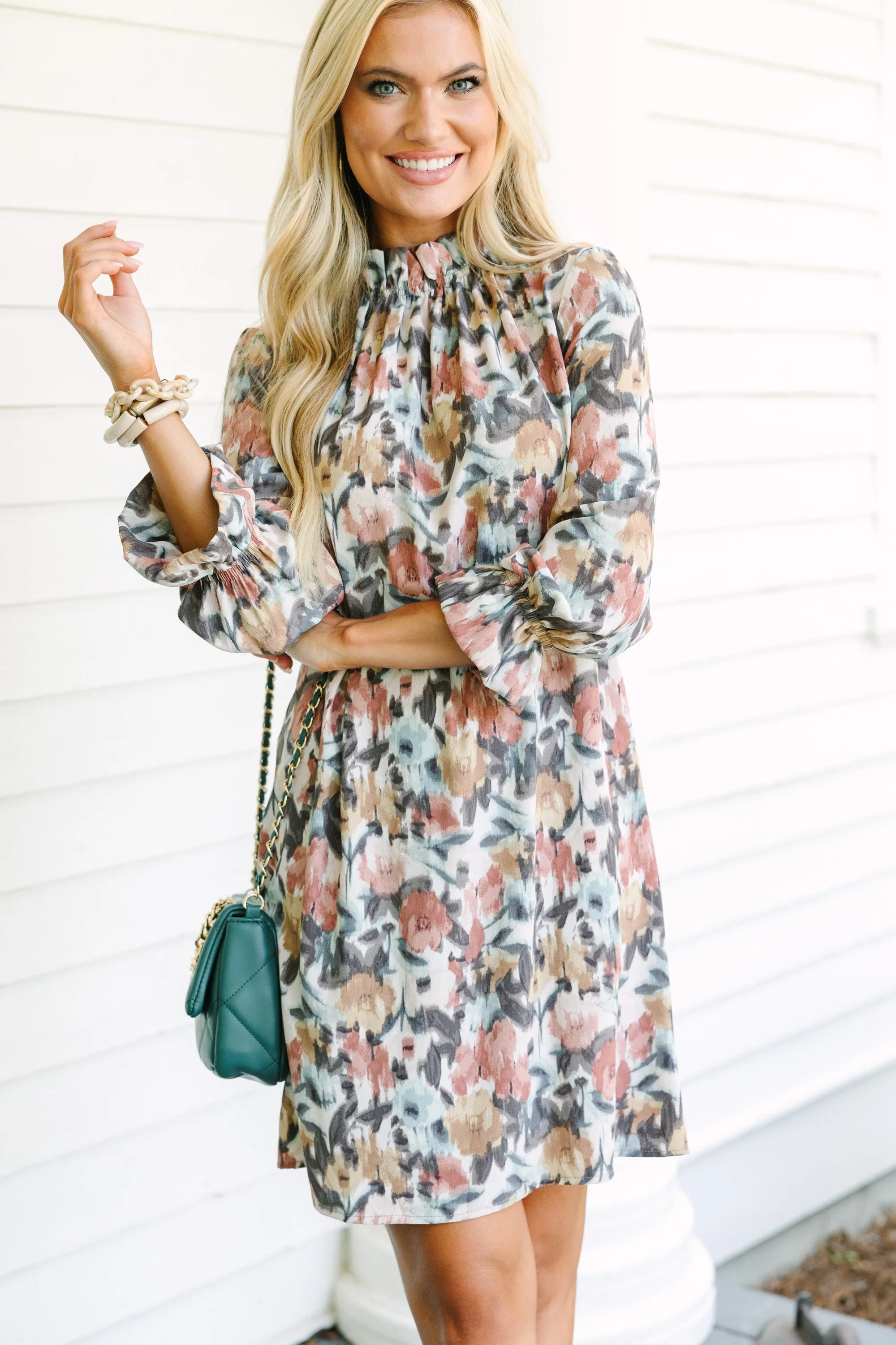 Beauty And Brains Cinnamon Brown Floral Shift Dress