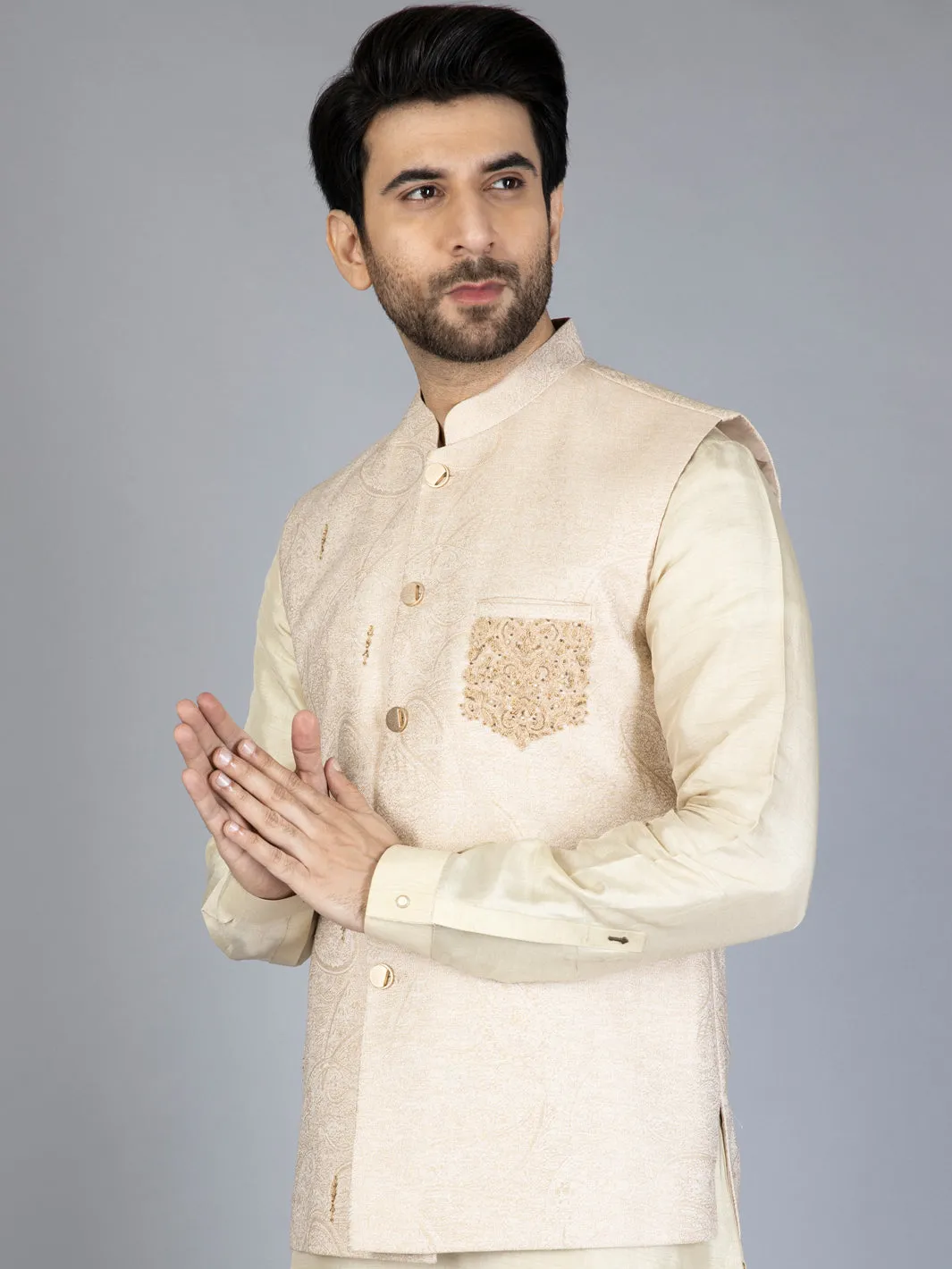 Beige Textured Waistcoat - AL-WC-440