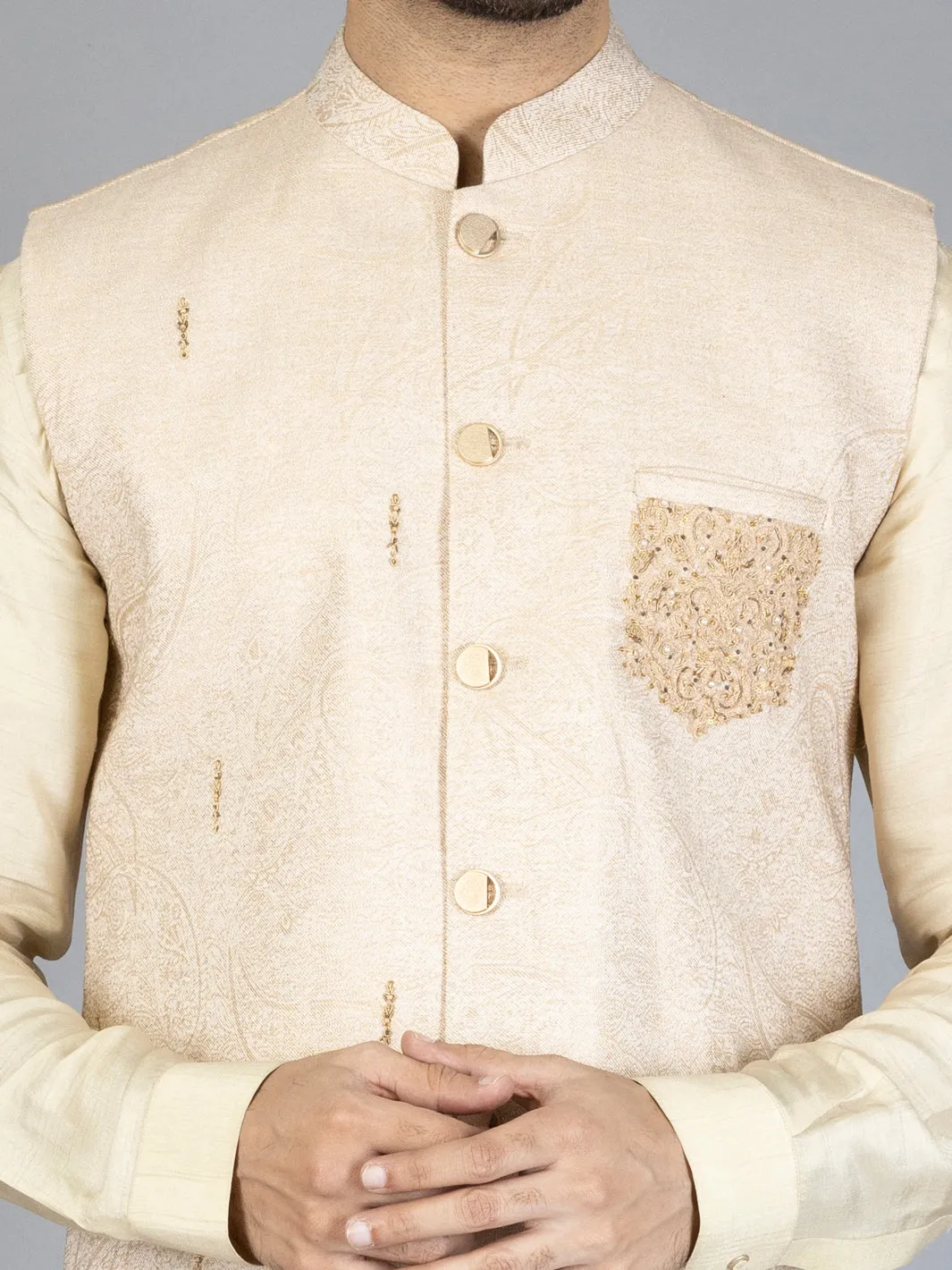 Beige Textured Waistcoat - AL-WC-440