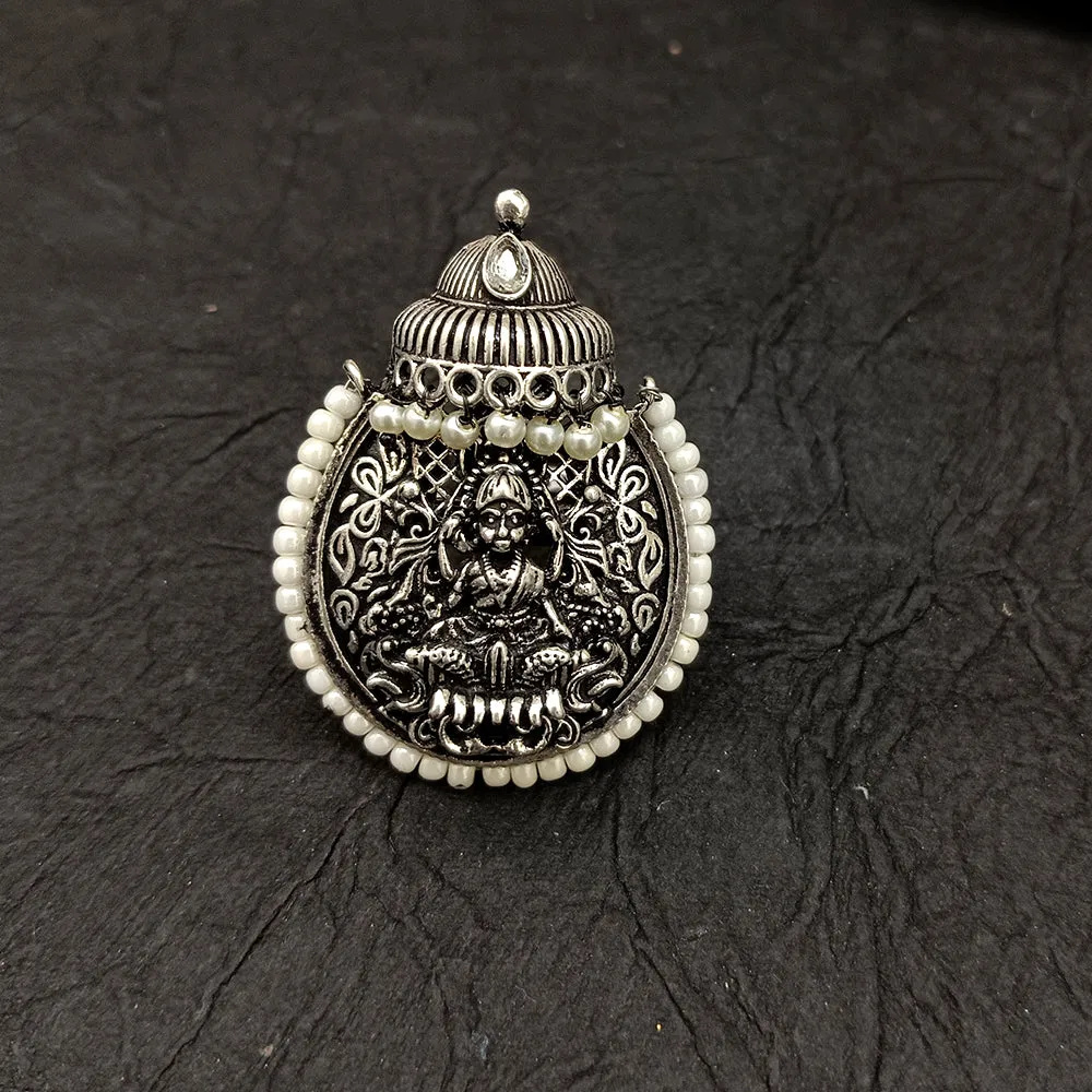 Bhavi Jewel Oxidised Plated Temple Adjustable Ring