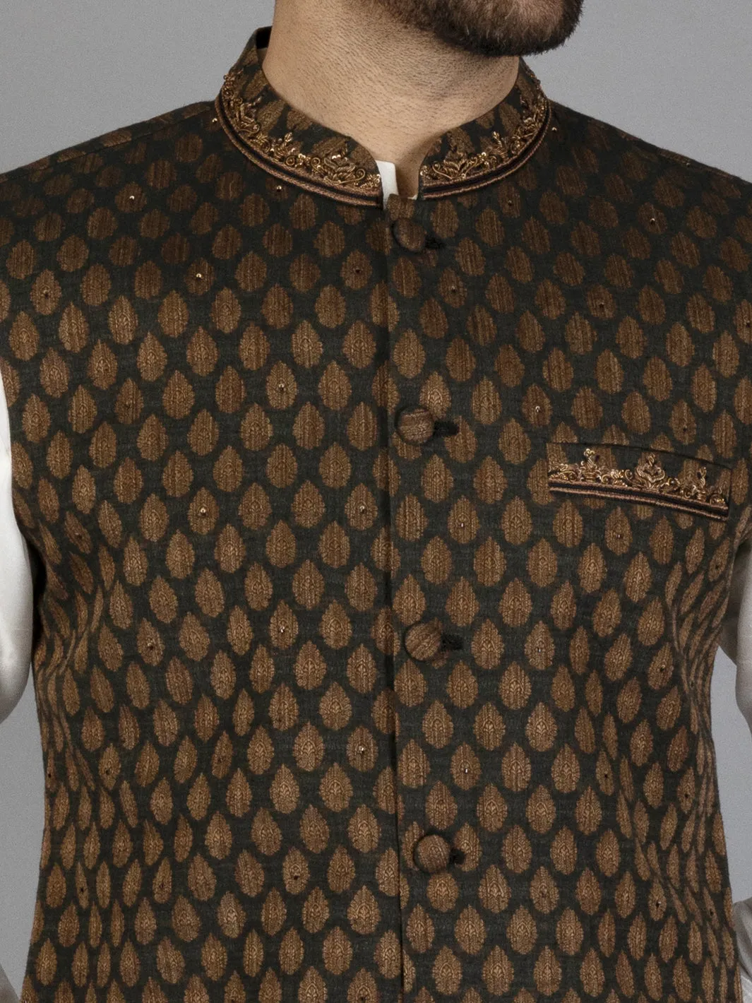 Black Brocade Waistcoat - AL-WC-412