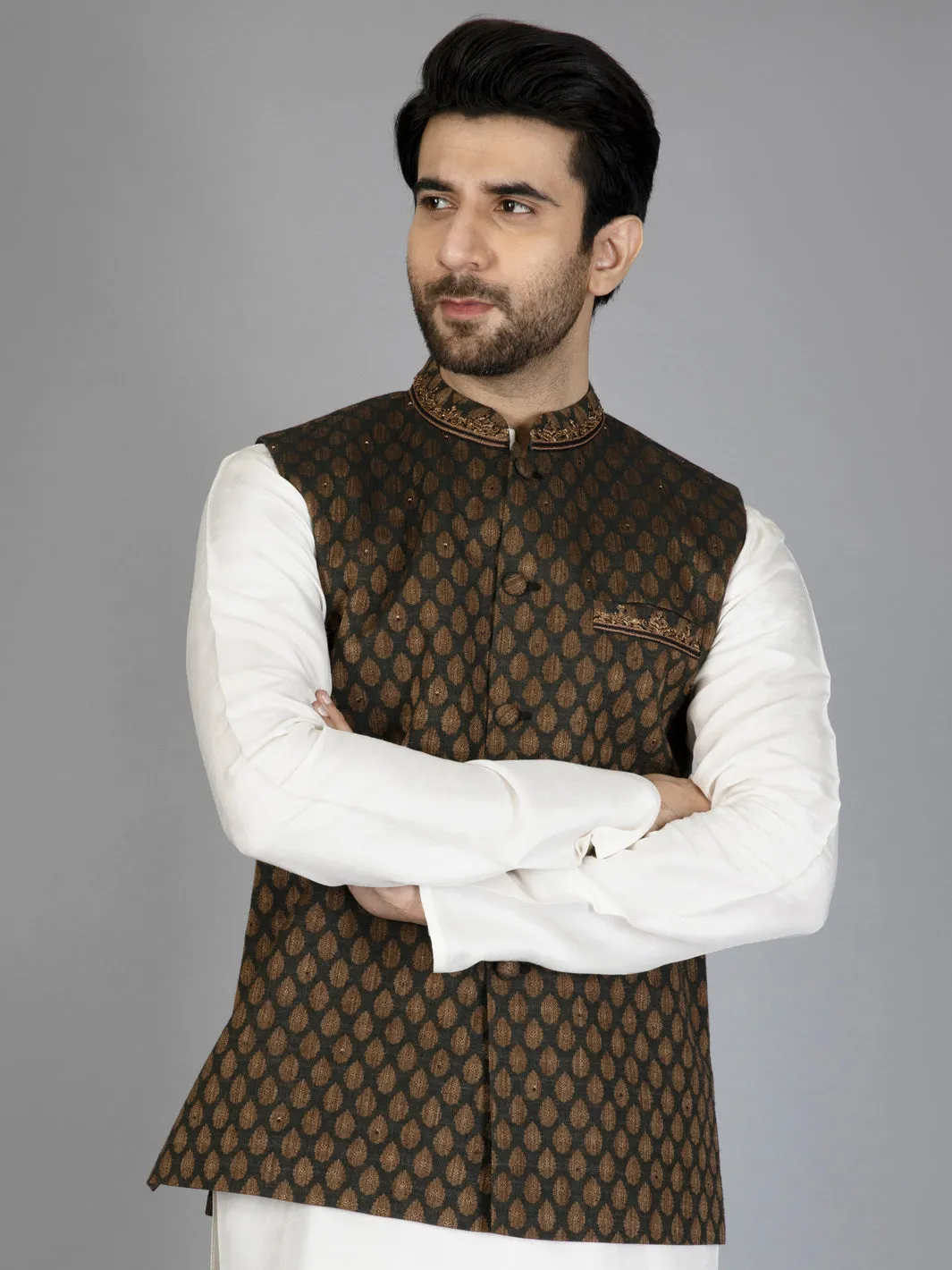 Black Brocade Waistcoat - AL-WC-412