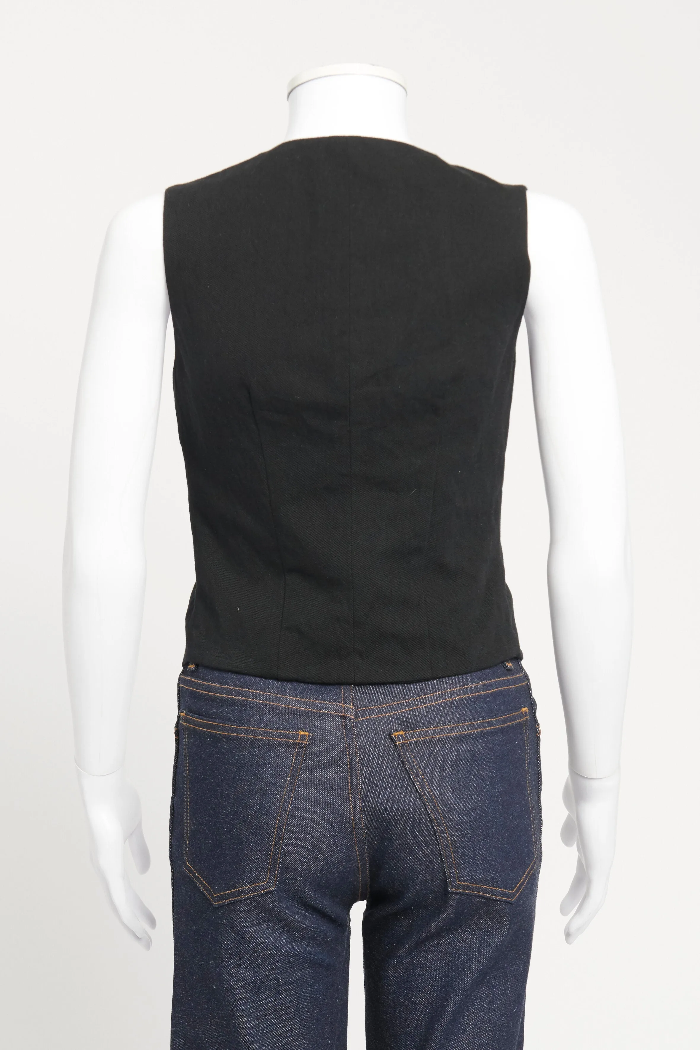 Black Cotton/Linen Fitted Single-Breasted Preowned Waistcoat