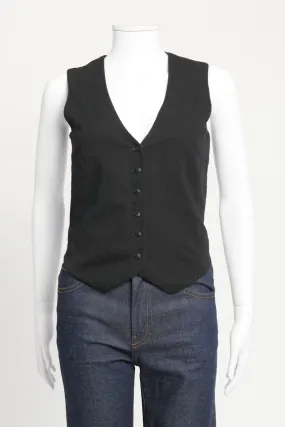 Black Cotton/Linen Fitted Single-Breasted Preowned Waistcoat