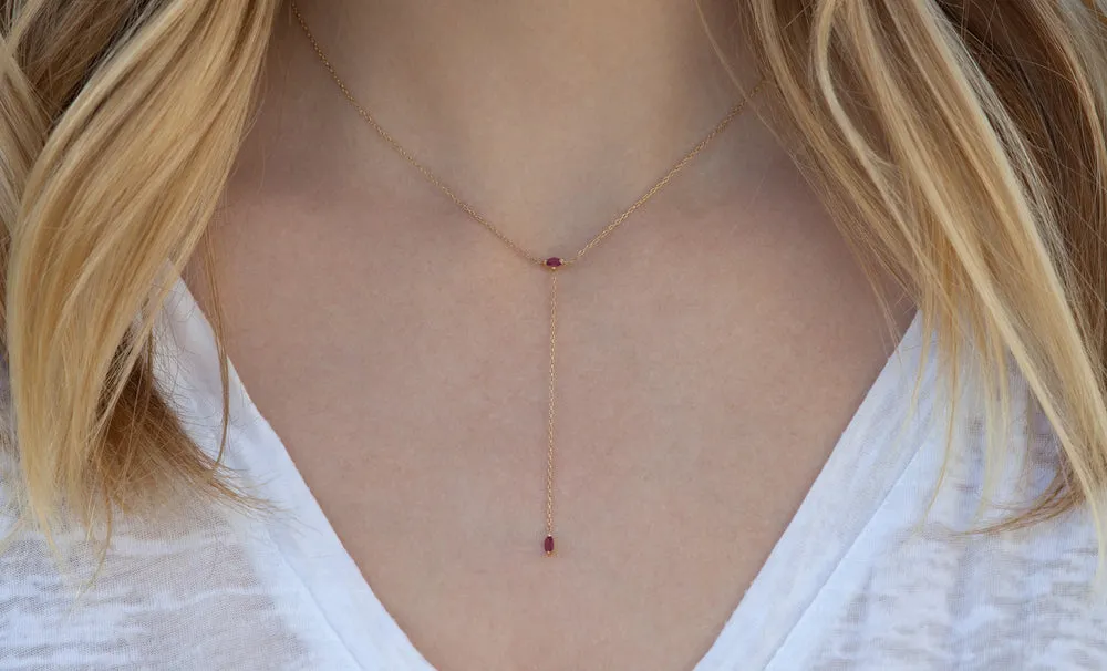 Blue Hour Ruby Lariat Necklace