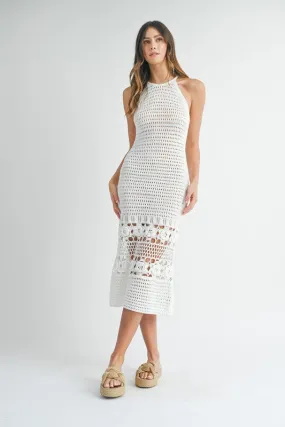 Crochet Knit Halter Neck Midi Dress