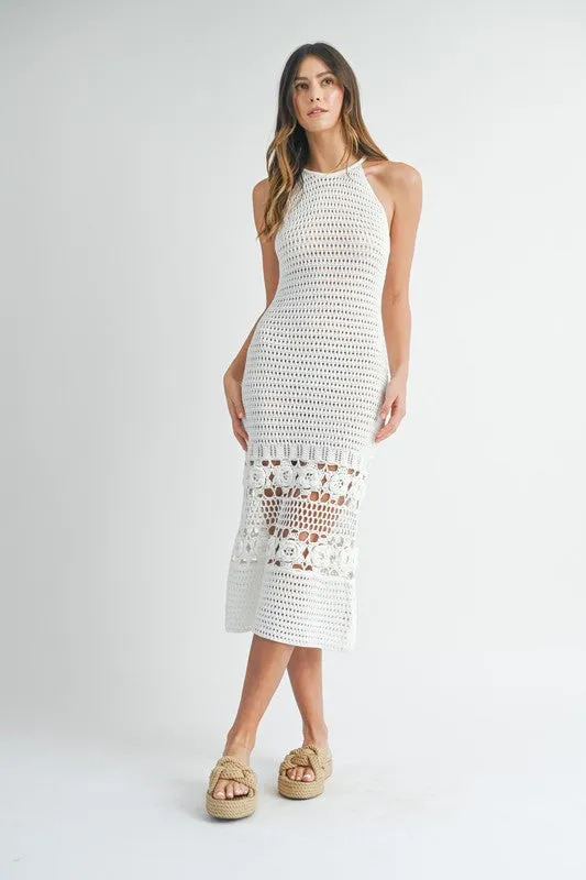 Crochet Knit Halter Neck Midi Dress