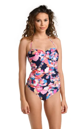 Denim Bouquet Twist Bandeau Tankini Top