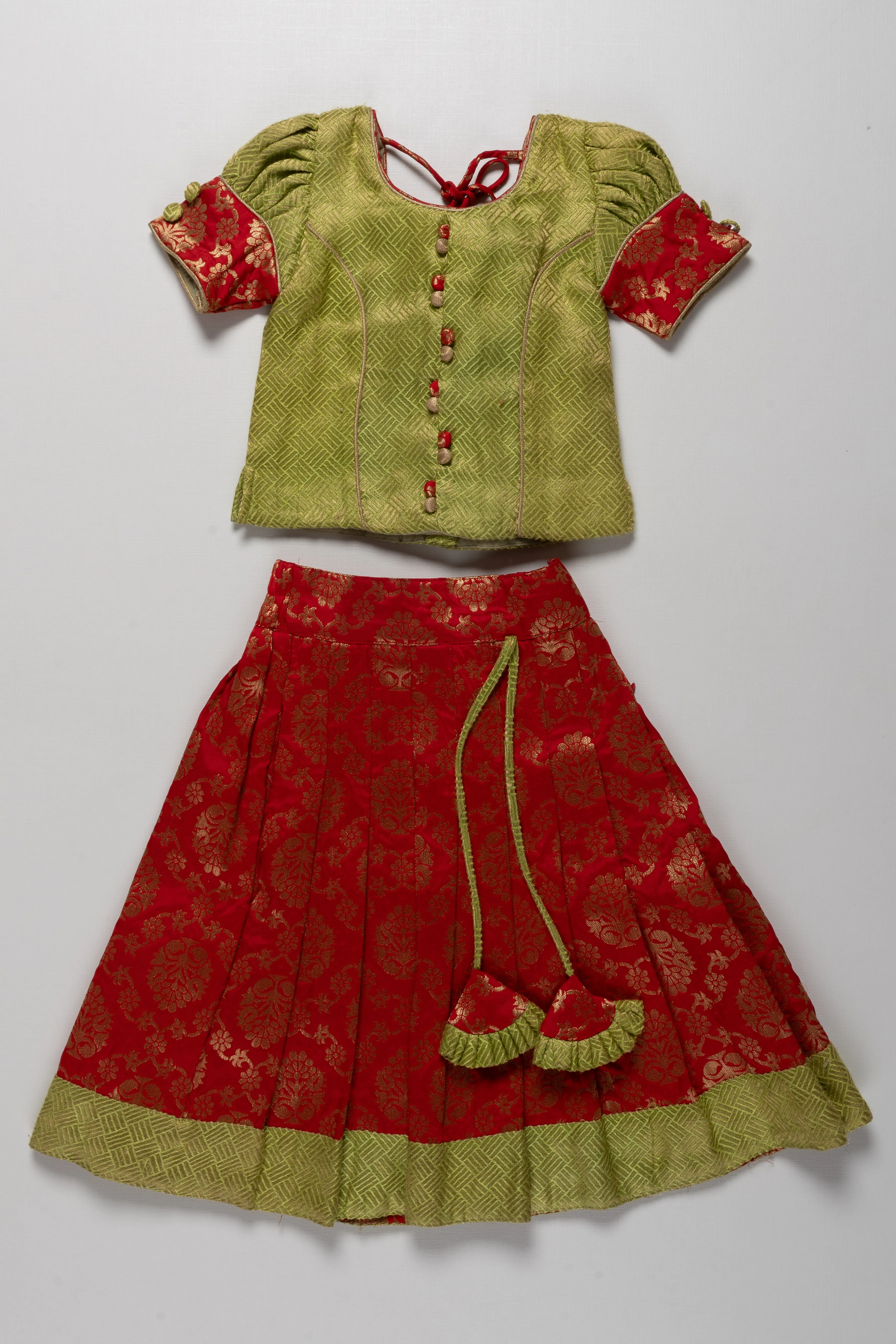 Elegant Green and Red Girls Pattu Pavadai - Traditional South Indian Attire