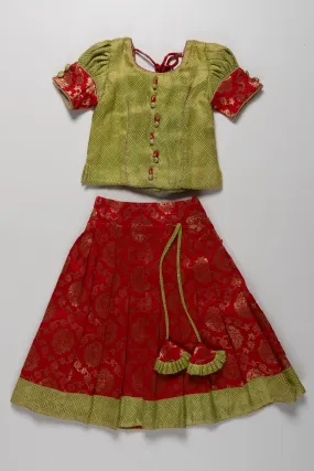 Elegant Green and Red Girls Pattu Pavadai - Traditional South Indian Attire