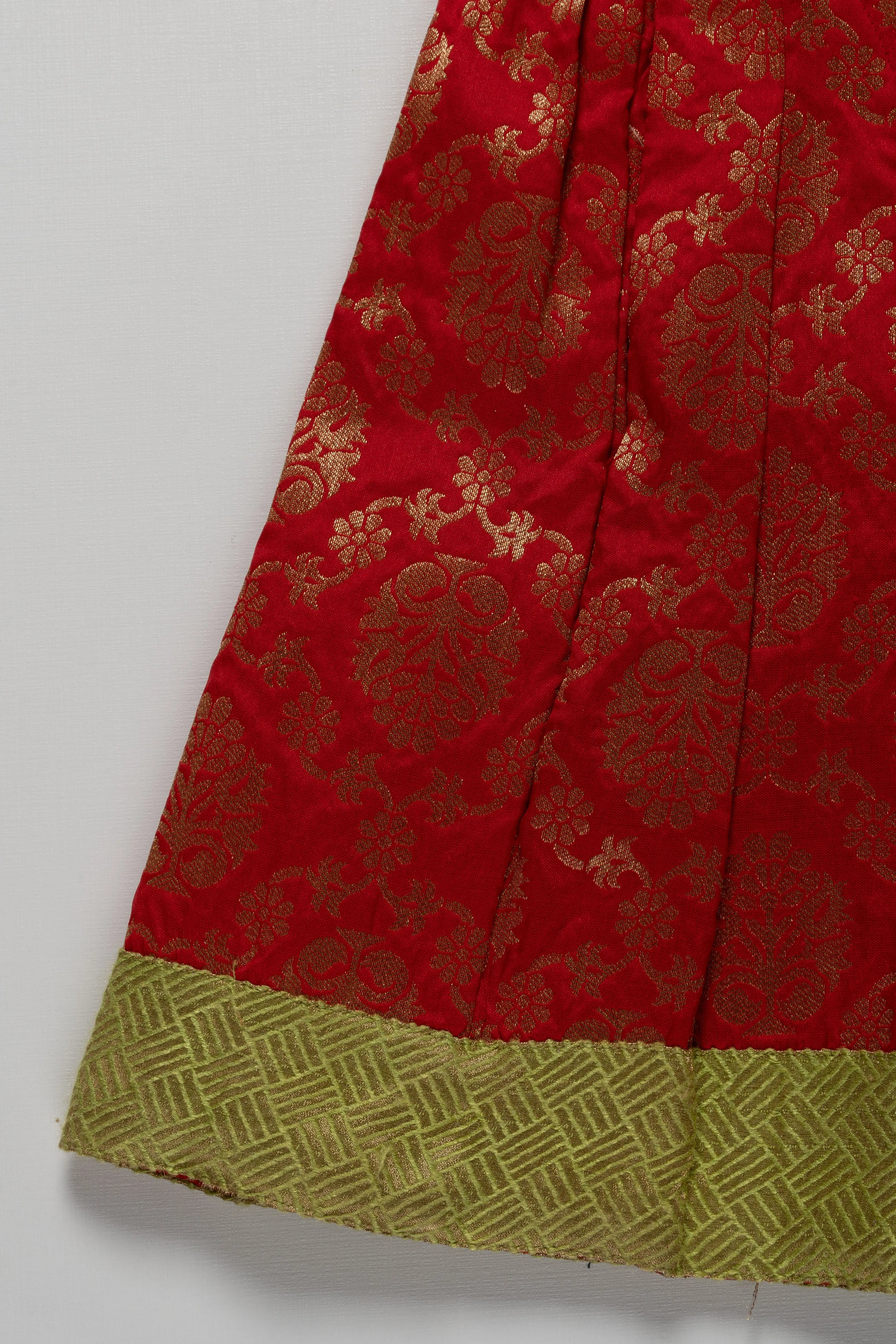 Elegant Green and Red Girls Pattu Pavadai - Traditional South Indian Attire