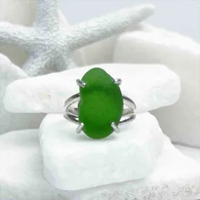 Emerald Green Sea Glass Ring in Sterling Silver Size 7 | #1822