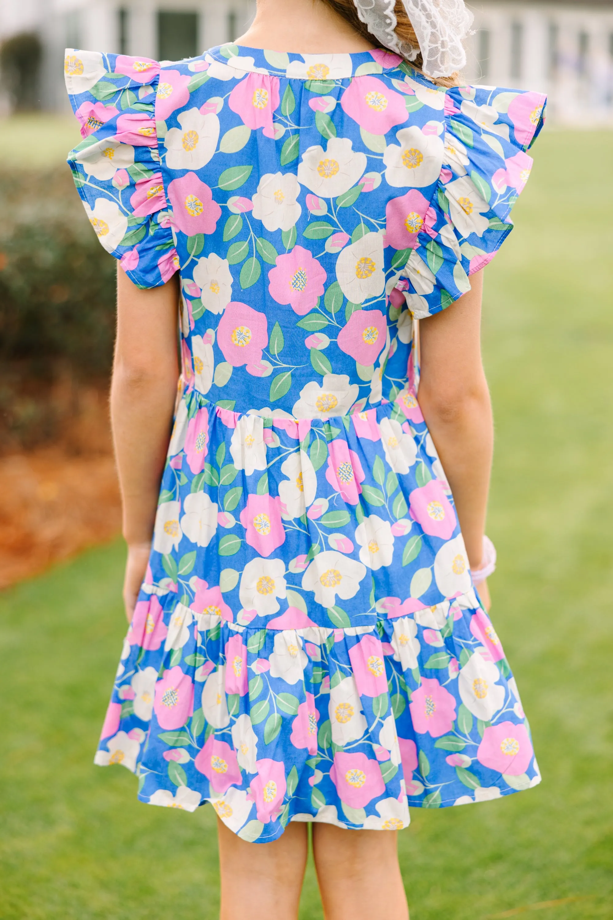 Girls: At This Time Blue Pink Combo Floral Babydoll Dress