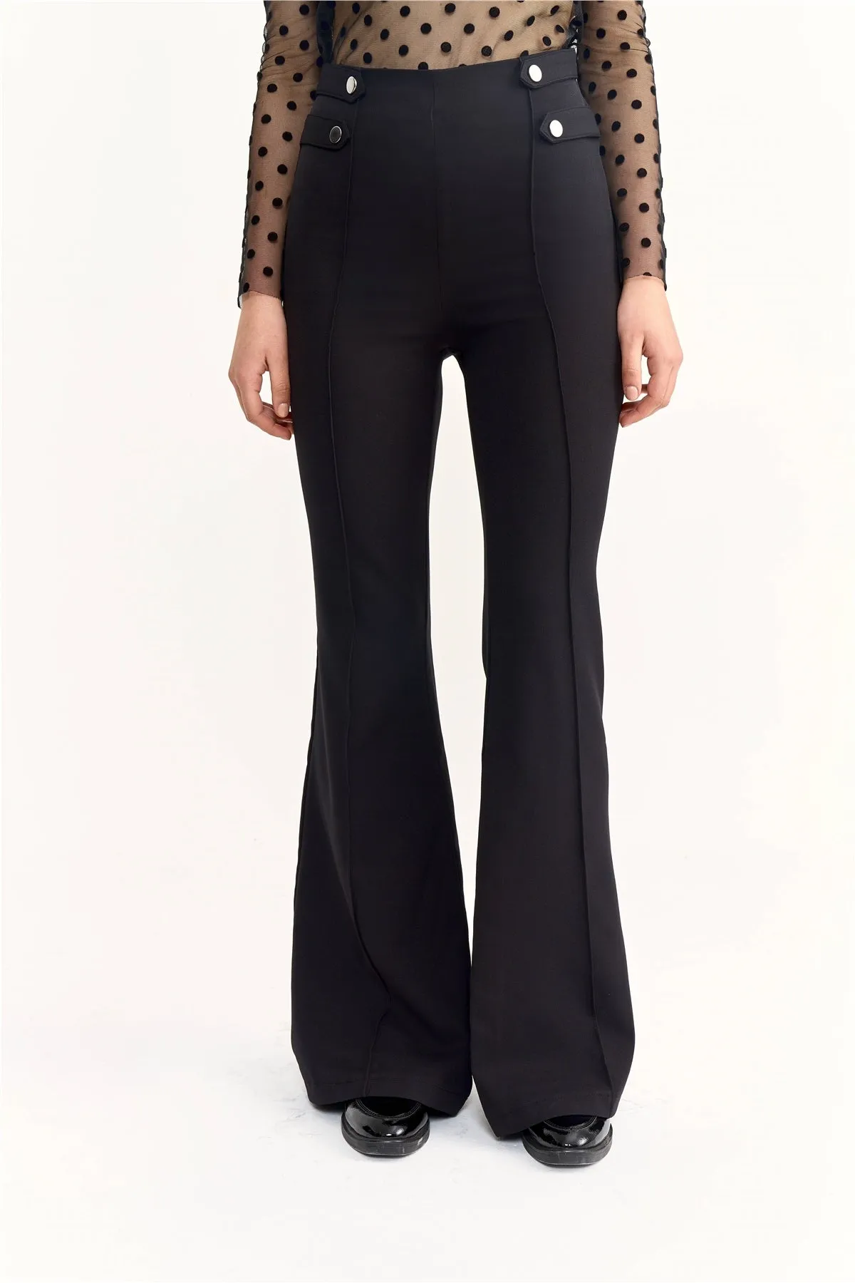 High waisted flared trousers - BLACK