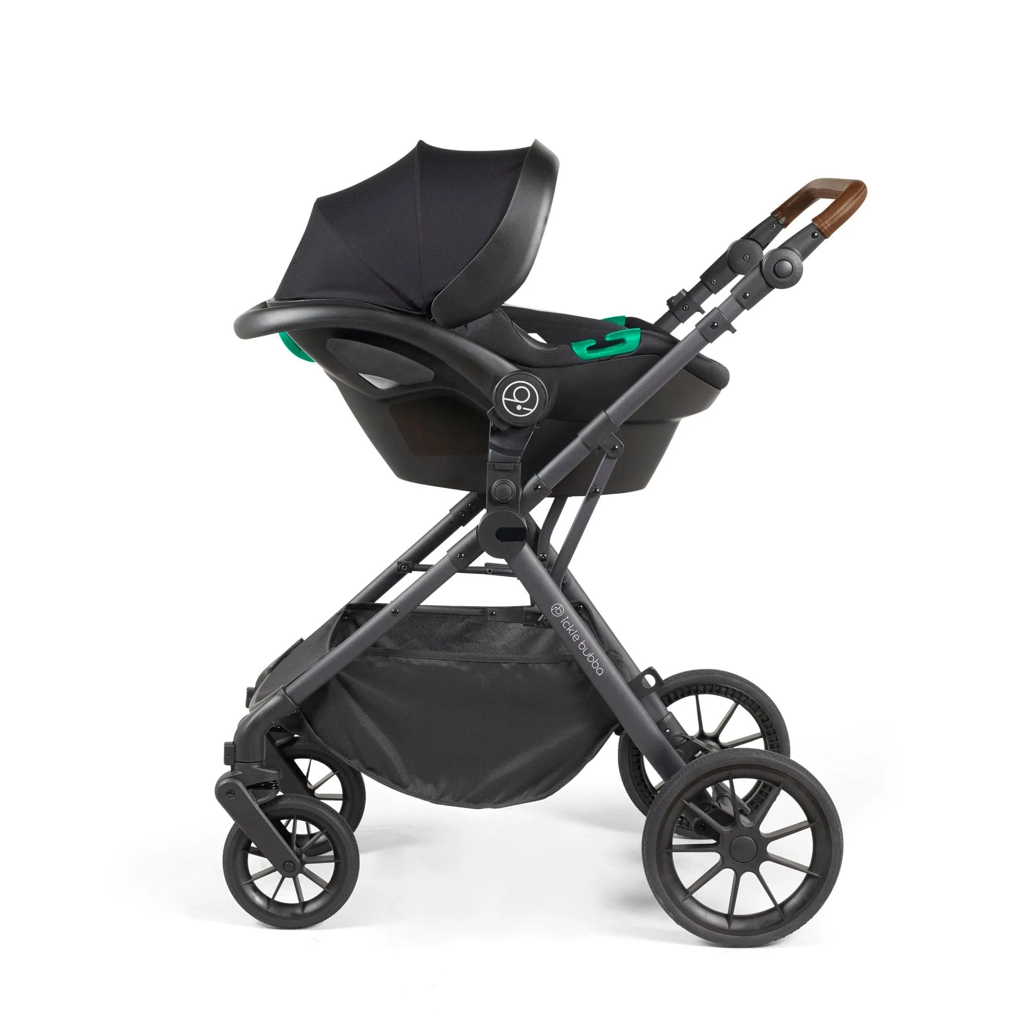 Ickle Bubba Cosmo I-Size Travel System With Stratus Car Seat & Isofix Base - Black / Graphite Grey / Tan