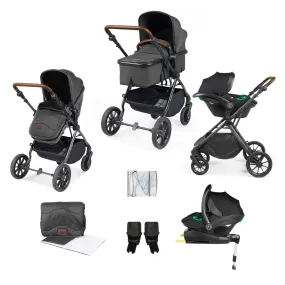 Ickle Bubba Cosmo I-Size Travel System With Stratus Car Seat & Isofix Base - Black / Graphite Grey / Tan