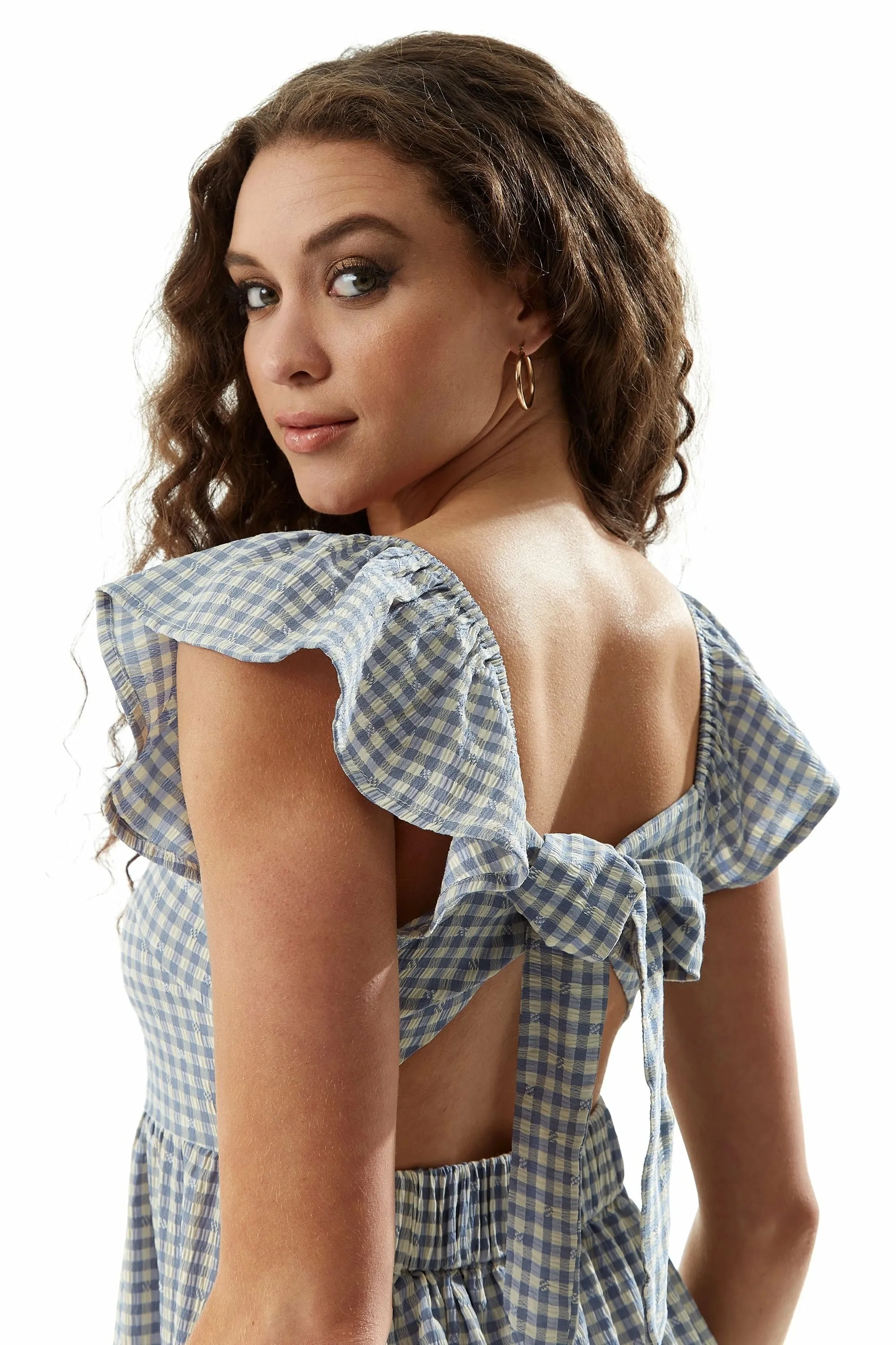 Liquorish Cut Out Back Midi Dress In Gingham