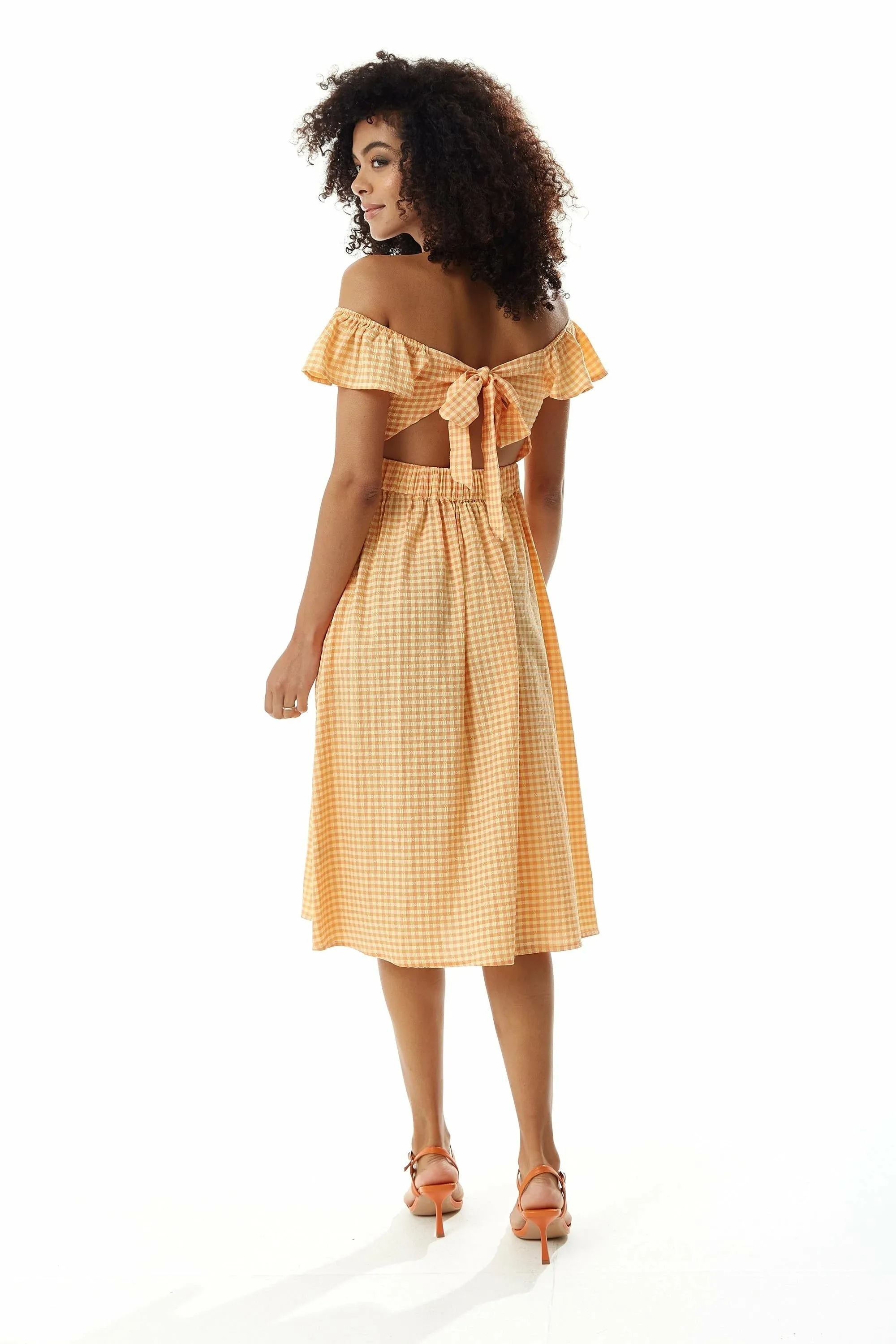 Liquorish Cut Out Back Midi Dress In Gingham