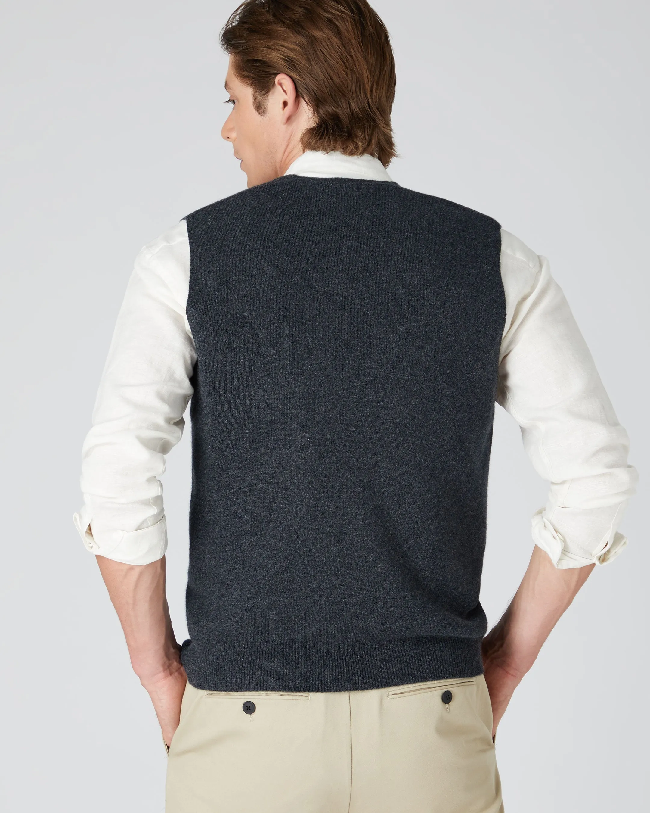 Men's Chelsea Cashmere Waistcoat Dark Charcoal Grey