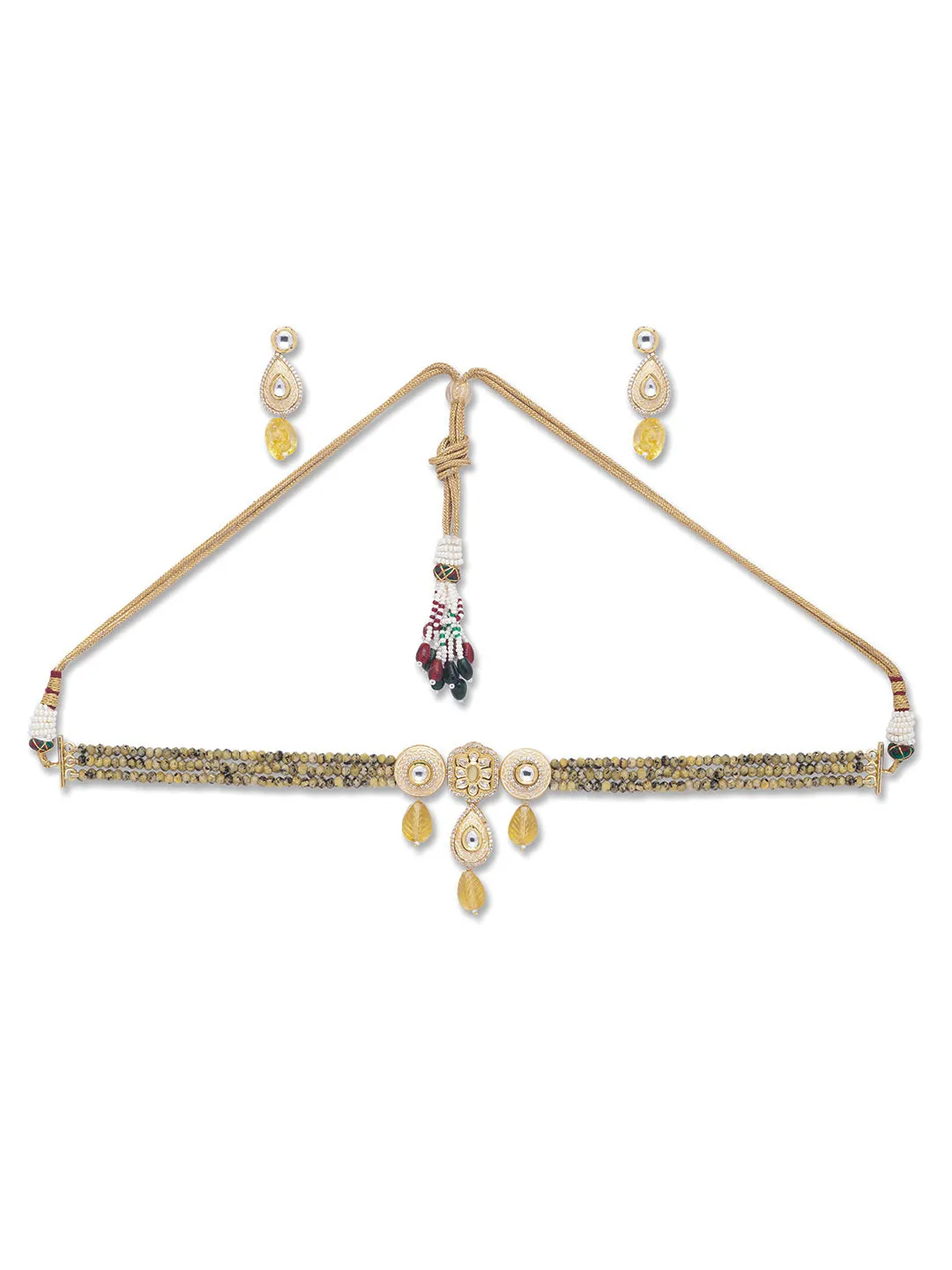 Micron Gold Polish Brass Kundan Polki Meenakari Necklace