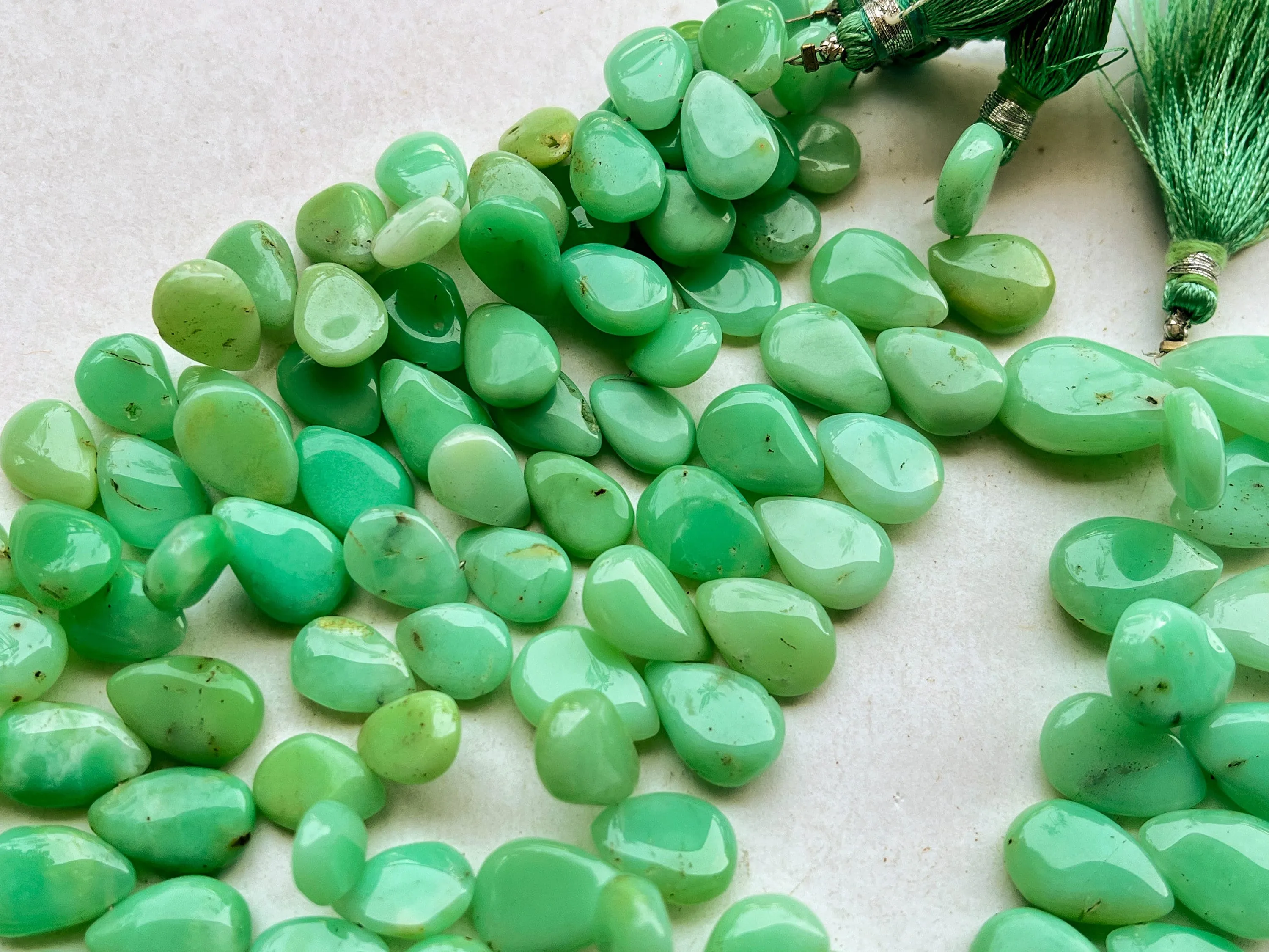 Natural Chrysoprase Smooth Pear Shape Briolette Beads