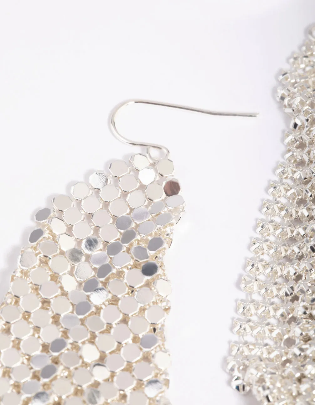 Rhodium Chain Mail Drop Earrings