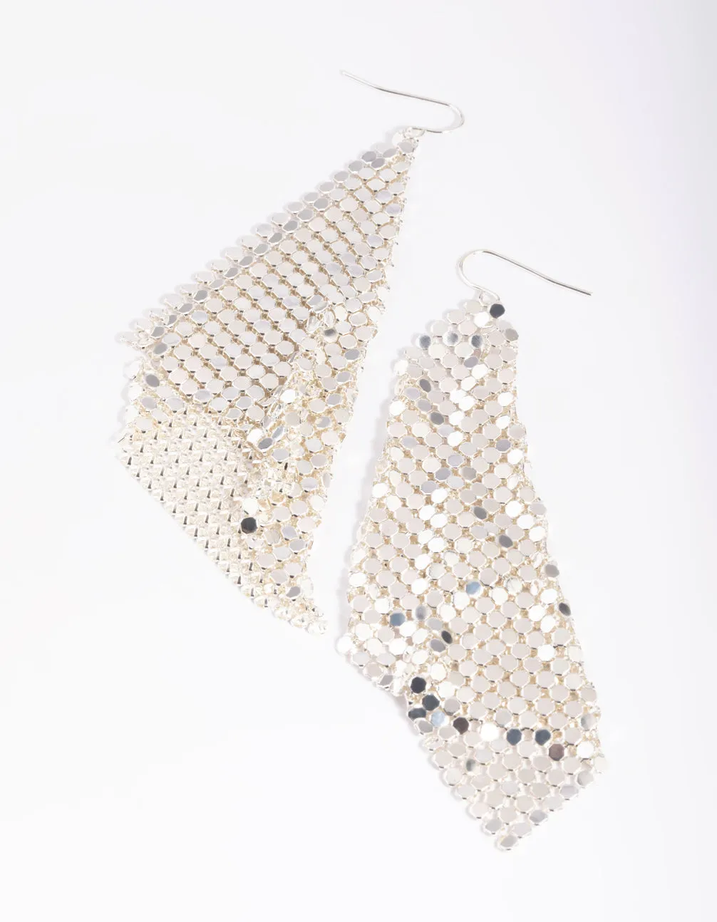 Rhodium Chain Mail Drop Earrings