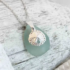 Seafoam Sea Glass Pendant with Sand Dollar Charm | #1654