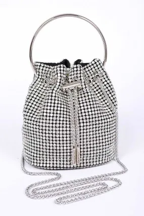 Silver Oversize Rhinestone Bucket Bag-M H W ACCESSORIES