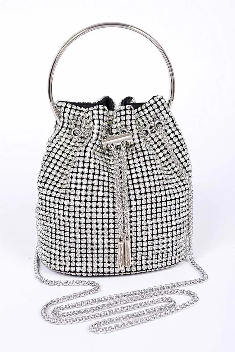 Silver Oversize Rhinestone Bucket Bag-M H W ACCESSORIES