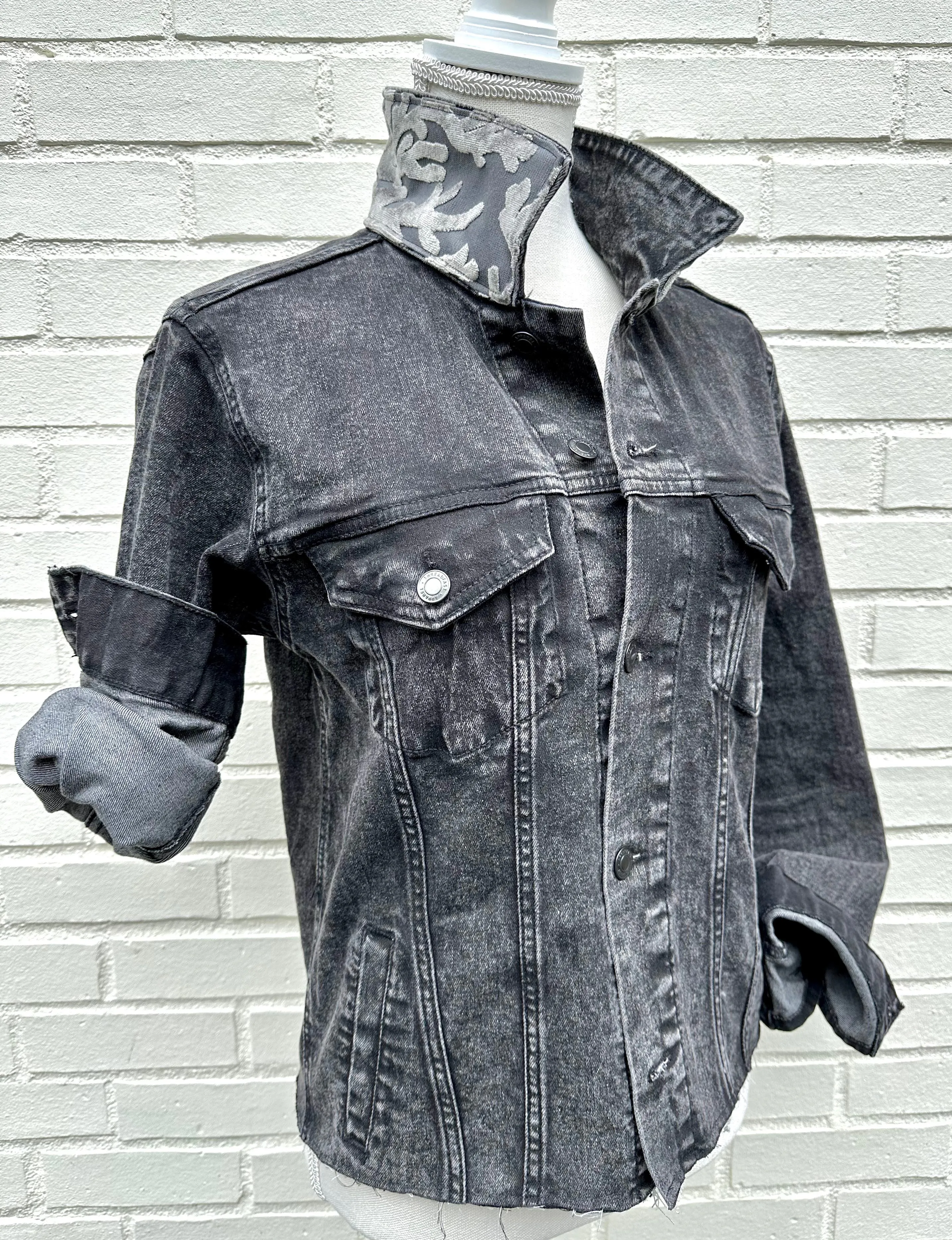 Stevie Denim Jacket - Black Denim w Black Velvet (ST04)