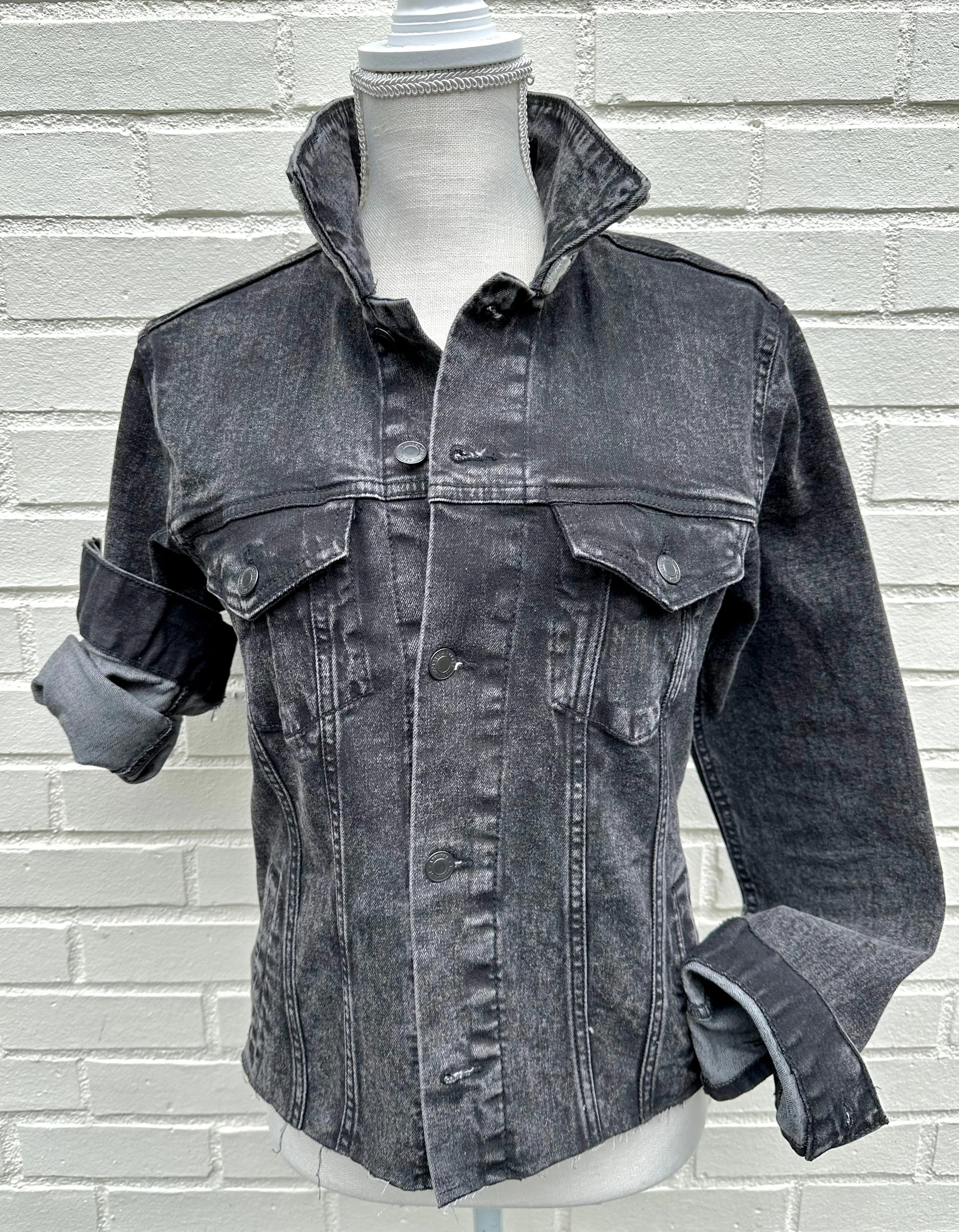 Stevie Denim Jacket - Black Denim w Black Velvet (ST04)