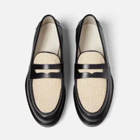 Wilde Black   White Rattan Penny Loafer - Men's